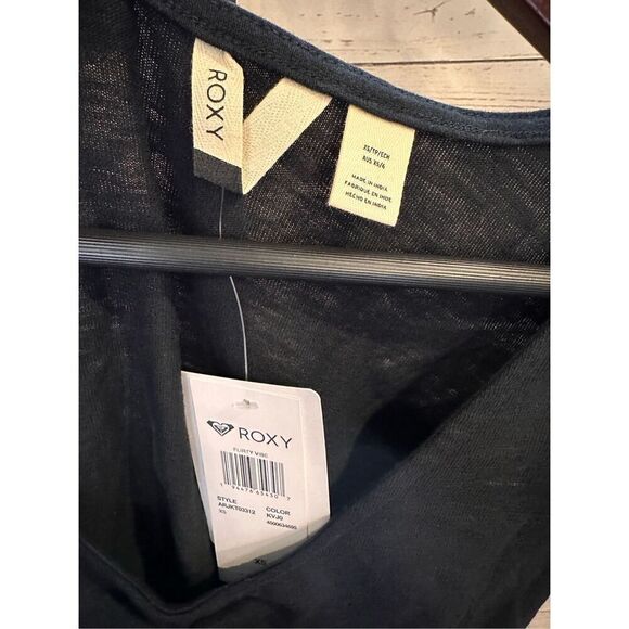 Roxy Flirty Vibe Flutter Sleeve Black Top Size XS New - Picture 5 of 7